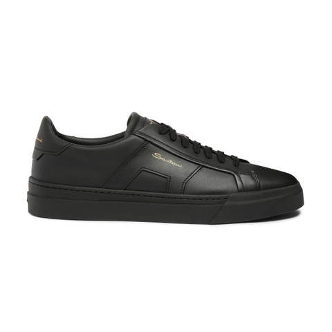 Men&rsquo;s black leather double buckle sneaker - Santoni - 1