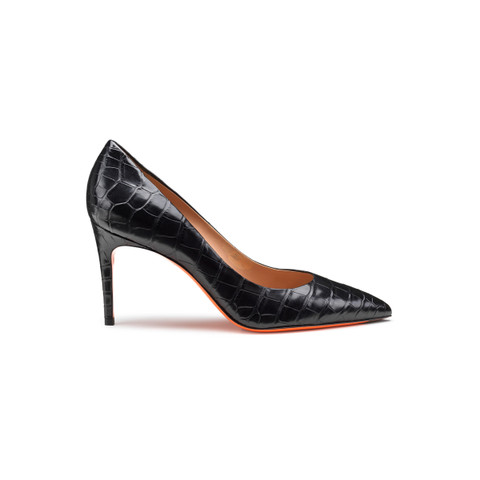 Escarpin &agrave; talon haut en crocodile noir pour femme - Santoni - 1