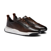 Men's dark brown leather sneaker - Santoni - 2