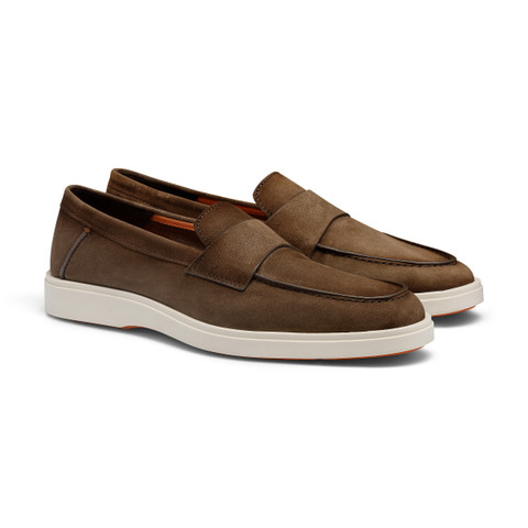 Men's brown suede penny loafer - Santoni - 3