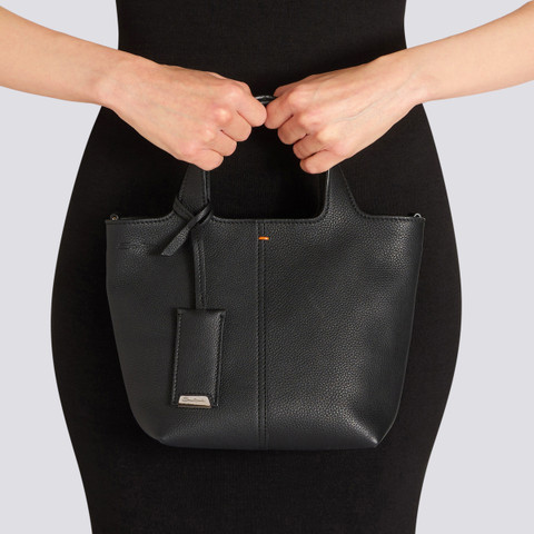 Schwarze Handtasche aus getrommeltem Leder - Santoni - 2