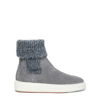 Women&rsquo;s grey fabric and suede slip-on ankle boot - Santoni - 1