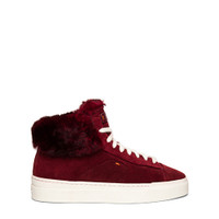 Women&rsquo;s burgundy fur and suede sneaker - Santoni - 1