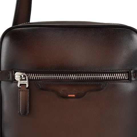 حقيبة كروس بودي من الجلد بلونٍ بني داكن - Santoni - 5