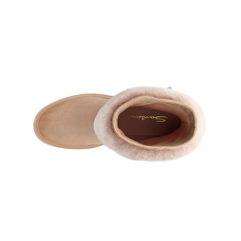 Women's beige suede Easy Bubble ankle boot with fur - Santoni - 4