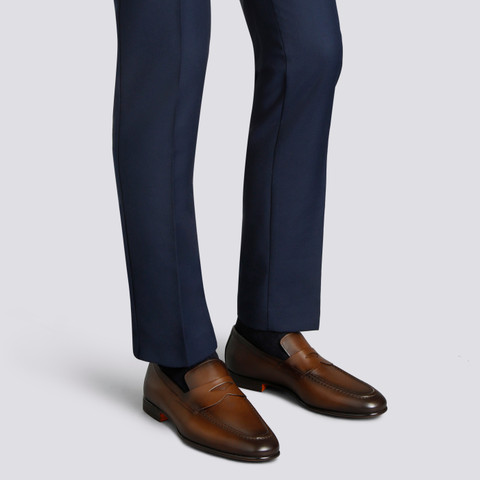 Braune Penny Loafer f&uuml;r Herren aus Leder in Antik-Optik - Santoni - 2