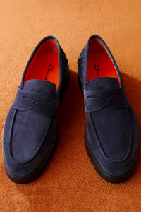 メンズ スエード ペニーローファー ブルー - Santoni - editorial