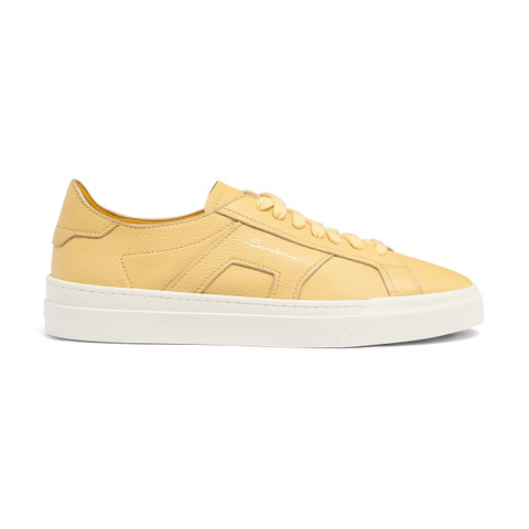 Men's yellow tumbled leather Double Buckle Sneaker - Santoni - 1