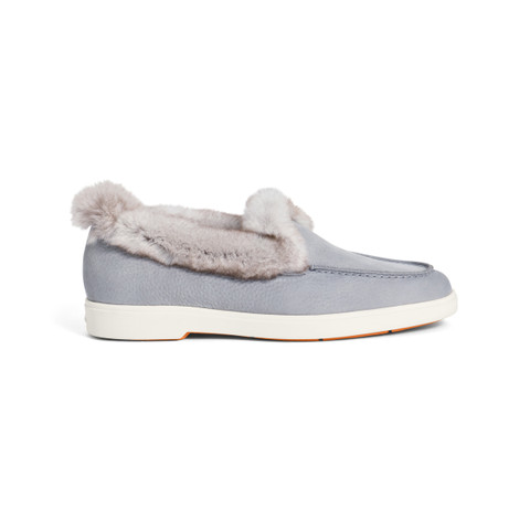 Women’s grey nubuck desert boot with fur - Santoni - 1