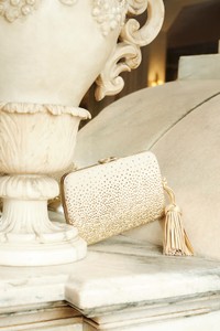 Beige suede and strass clutch - Santoni - editorial