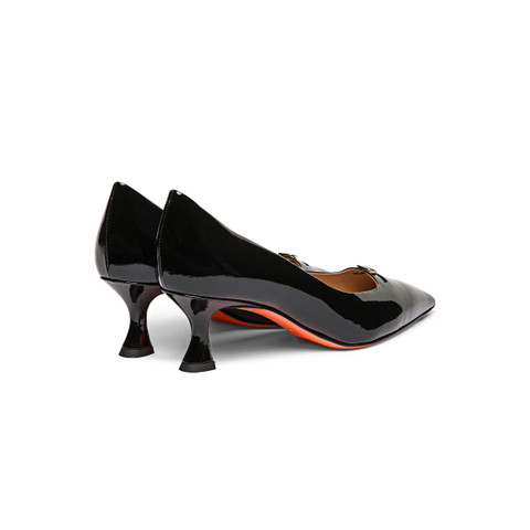 Women's black patent leather mid-heel pump - Santoni - 4
