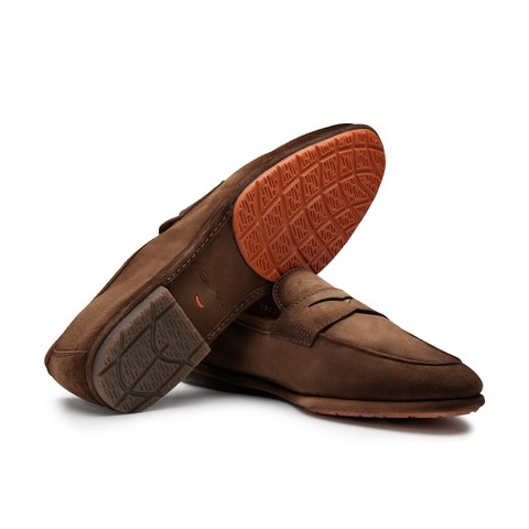 Men's brown suede Carlo Driver penny loafer - Santoni - 4