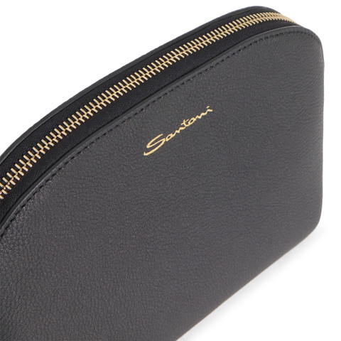 Black tumbled leather pouch - Santoni - 5