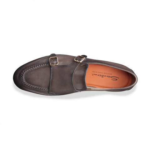 Men's brown leather double-buckle loafer - Santoni - 5