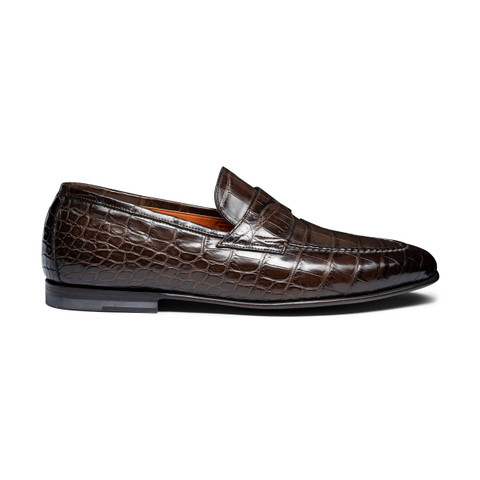 Mocassin Penny en alligator brun foncé pour homme - Santoni - 1