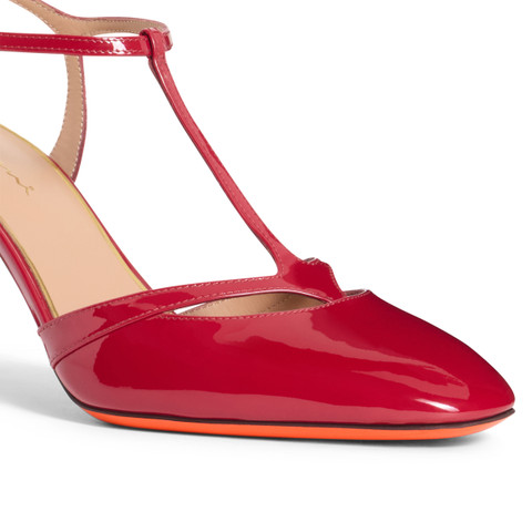 Women's red patent leather high-heel T-bar pump - Santoni - 6