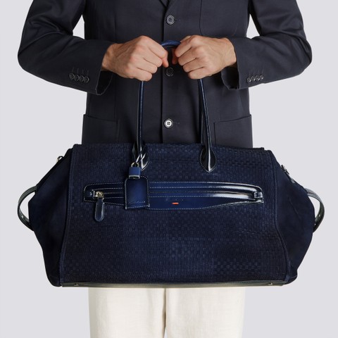 Blaue Reisetasche aus Wildleder und Leder - Santoni - 2