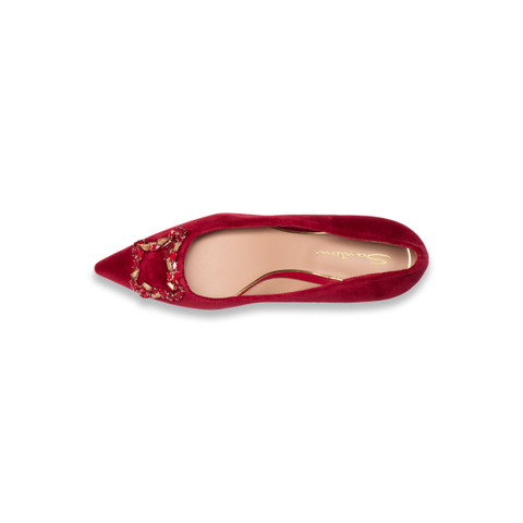 Women's red velvet mid-heel Santoni Sibille pump - Santoni - 5