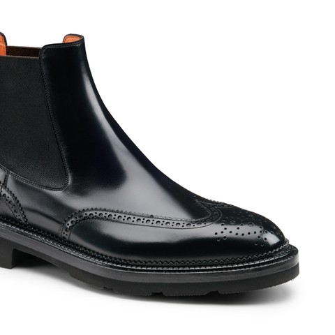 Men's black leather brogue Chelsea boot - Santoni - 5