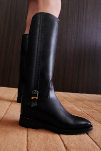 Women's black leather boot - Santoni - editorial