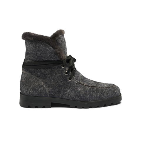 Women's grey suede ankle boot with fur - Santoni - 1
