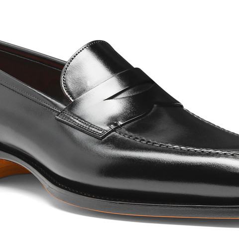 Men's black leather penny loafer - Santoni - 6