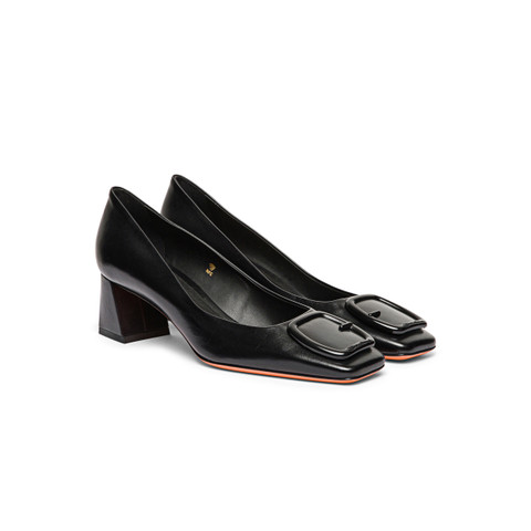 Women's black leather mid-heel pump - Santoni - 3