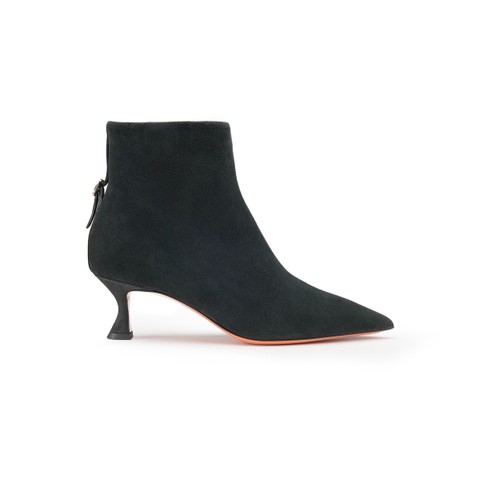 Women's black suede mid-heel ankle boot - Santoni - 1