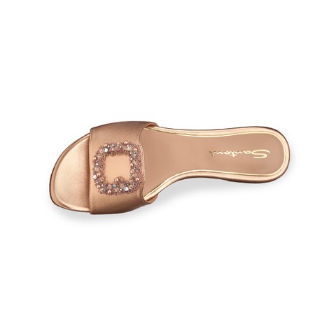 Women's pink laminated leather slide sandal - Santoni - 4