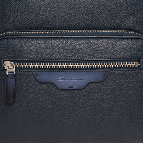 Blue tumbled leather backpack - Santoni - 6