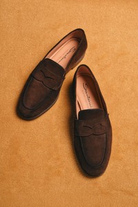 Women's dark brown suede Carla loafer - Santoni - editorial
