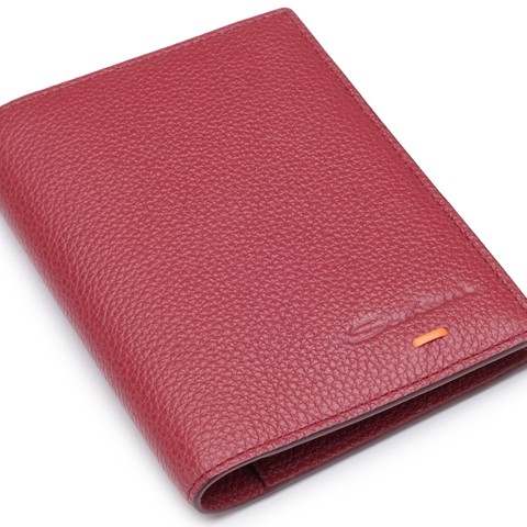 Burgundy tumbled leather passport case - Santoni - 5