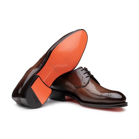 Stringata Derby brogue da uomo in pelle marrone - Santoni - 4