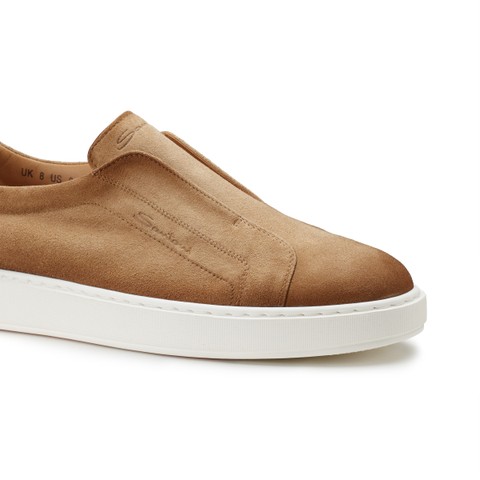 Men's beige suede slip-on sneaker - Santoni - 5