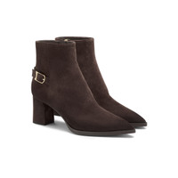 Women's dark brown suede mid-heel ankle boot - Santoni - 2