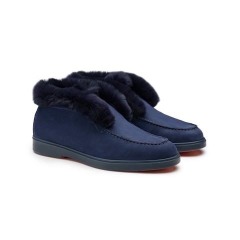 Women's blue nubuck desert boot with fur - Santoni - 2