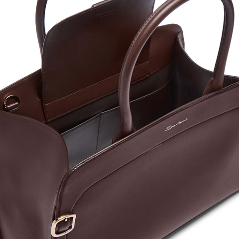 Dark brown leather handbag - Santoni - 5