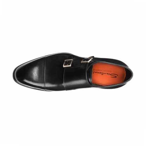 Men's black leather double-buckle shoe - Santoni - 4.0