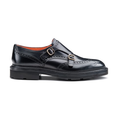 Men's black leather double monk straps shoe - Santoni - 1
