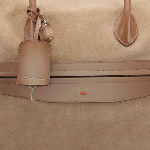 Beige suede and leather weekend bag - Santoni - 6