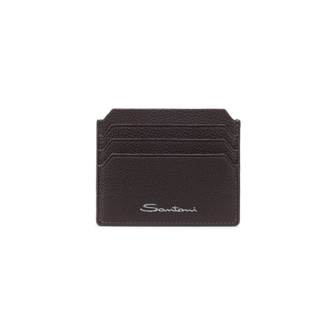 Dark brown tumbled leather credit card holder - Santoni - 1