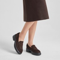 Women's dark brown suede Easy penny loafer - Santoni - 2