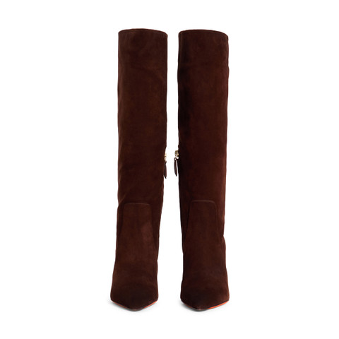 Women's dark brown suede high-heel boot - Santoni - 5