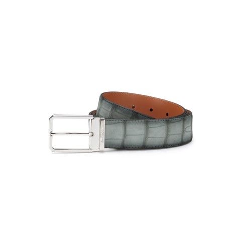 Grey alligator nubuck belt - Santoni - 1