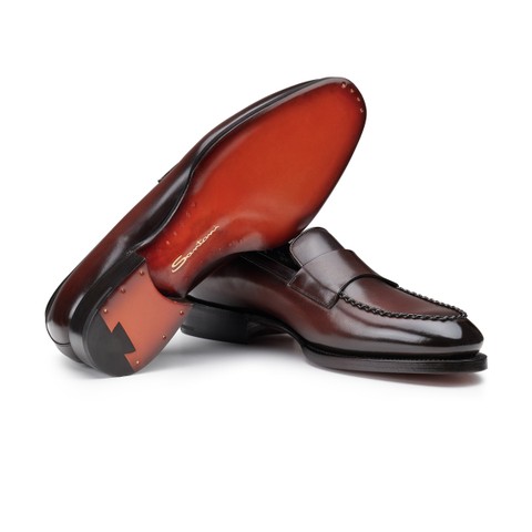 Men's dark brown leather penny loafer - Santoni - 3