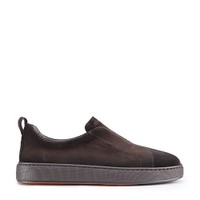 Men's dark brown suede slip-on sneaker - Santoni - 1