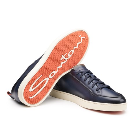 Men's blue leather Santoni Off-duty sneaker - Santoni - 3