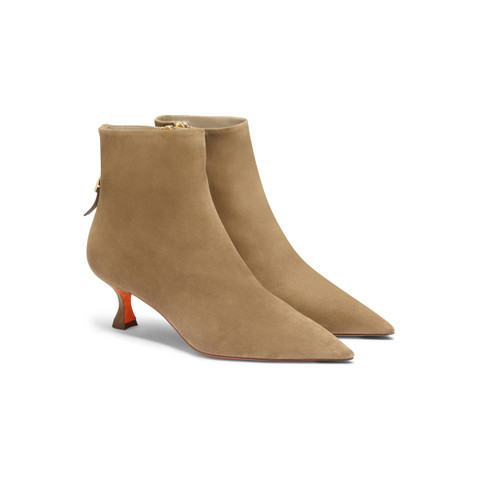 Women's beige suede mid-heel ankle boot - Santoni - 3