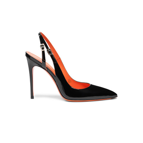 Women's black patent leather high-heel slingback - Santoni - 1