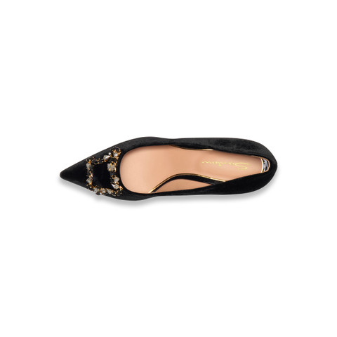 Women's black velvet mid-heel Santoni Sibille pump - Santoni - 5
